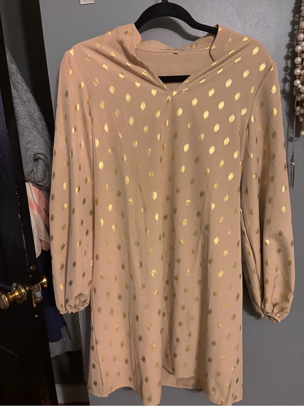 SHEIN Beige Long Sleeve Tunic with Gold Foil Dots